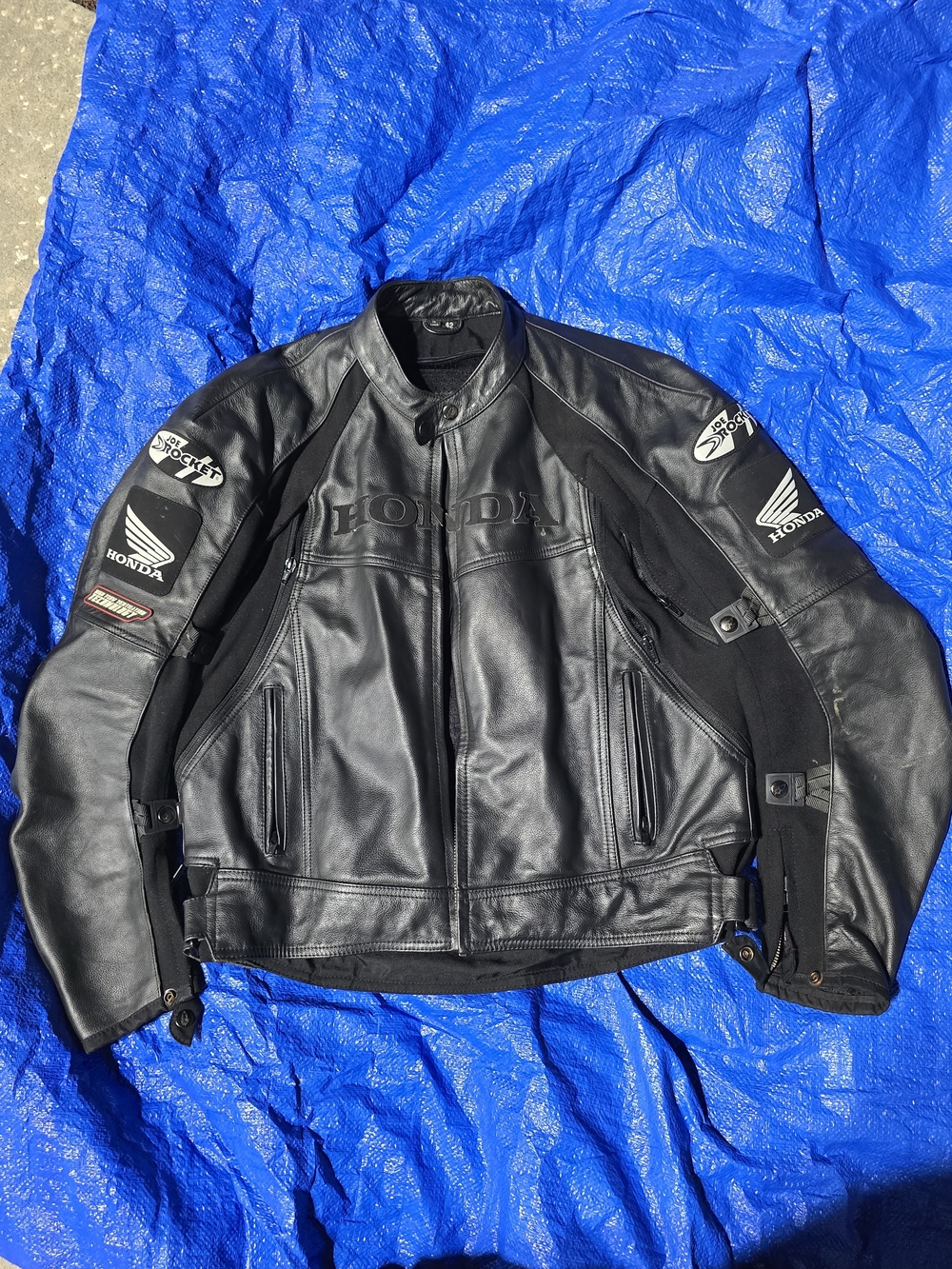 Joe Rocket Honda Black Leather Motorcycle Jacket Size 42